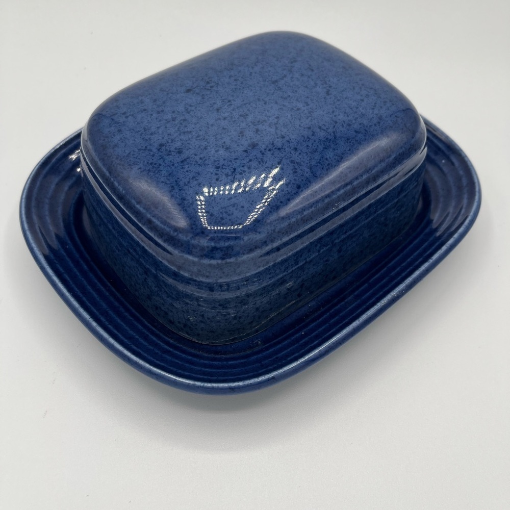 RARE Mikasa Terra Stone Blue Covered Butter or Cheese Dish